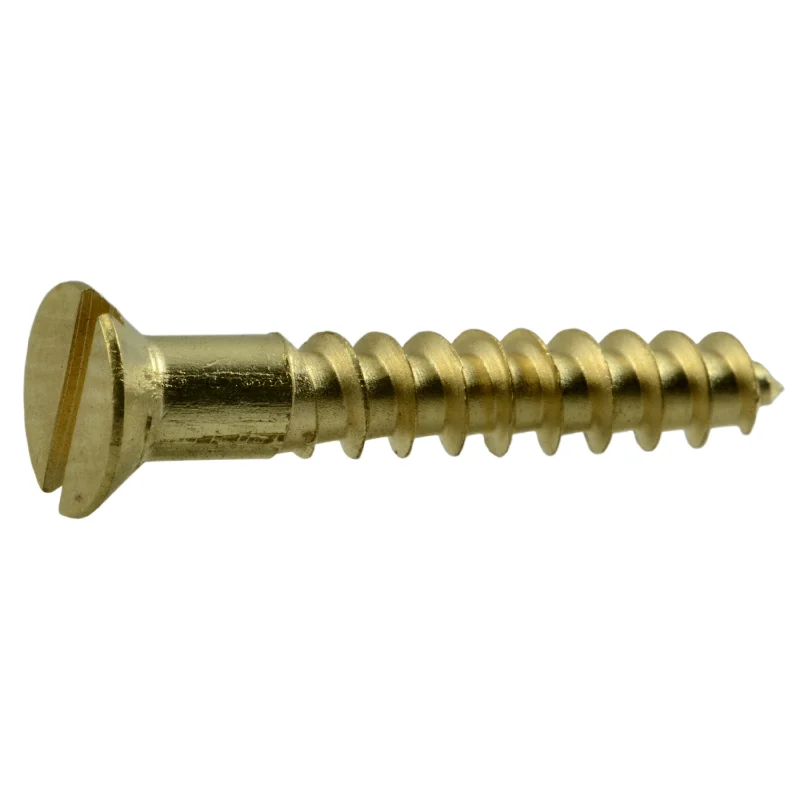 Self-Threading Screws for Quick Installations-#6 x 7/8" Brass Slotted Flat Head Wood Screws