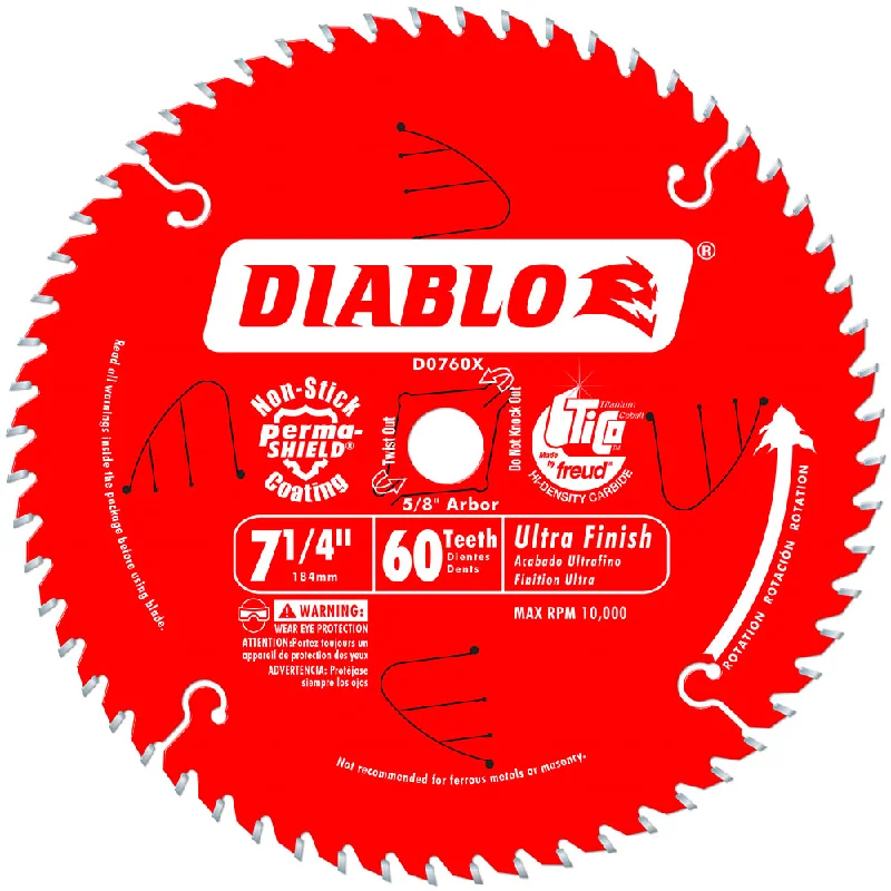 Heavy-Duty Circular Saw Blades for Tough Applications-Diablo D0760A 7-1/4" x 60 Tooth Ultra Finish Saw Blade