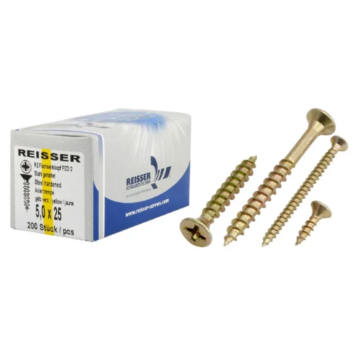 Flat-Head Screws for Even Surface Mounting-Reisser 5 x 40mm R2 Pozi Yellow Screw (200pc)