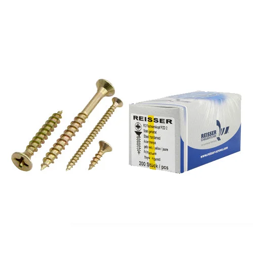 Hex Head Screws for Heavy-Duty Use-Reisser 5 x 100mm R2 Pozi Yellow Screw (200pc)