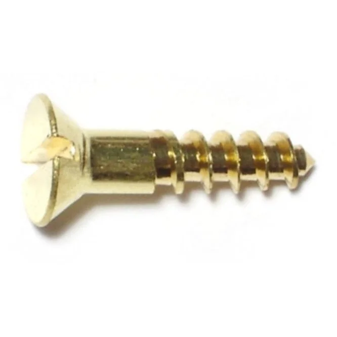 Screws for Mounting Window Frames and Trim-#8 x 7/8" Brass Slotted Flat Head Wood Screws