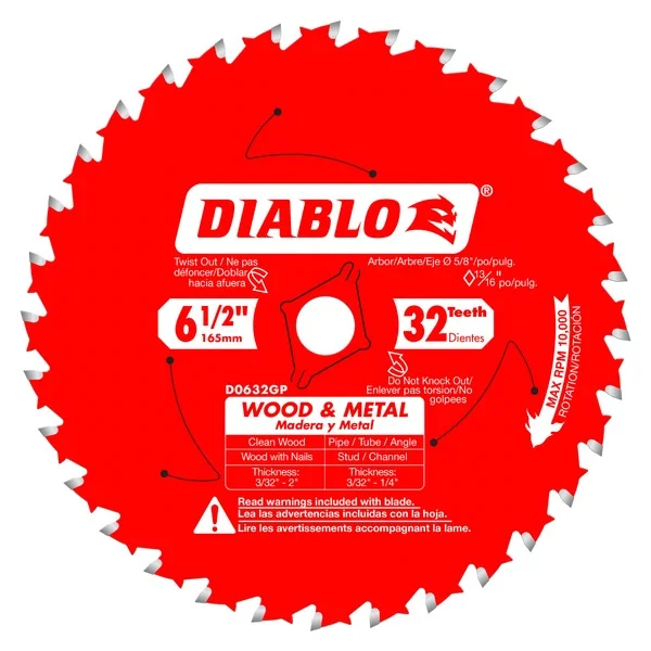 Saw Blades for Cutting Fiberglass Materials-Diablo D0632GPA 6-1/2 in. x 32 Tooth Wood & Metal Carbide Saw Blade