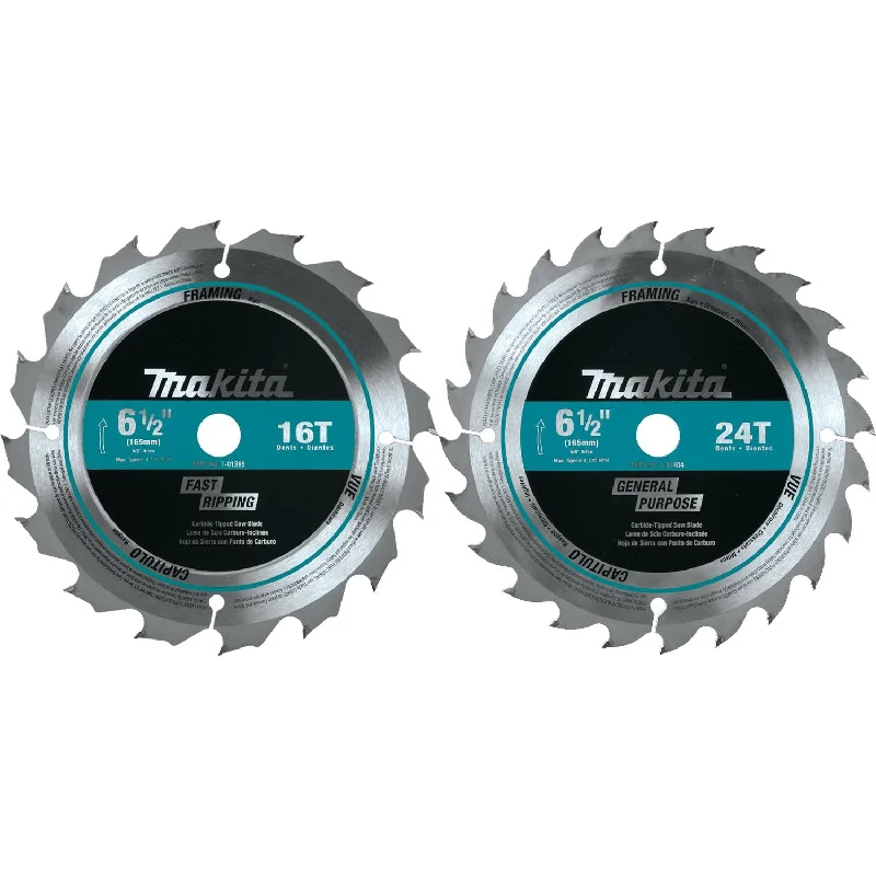 Large-Diameter Saw Blades for Cutting Wood Beams-Makita T-01426 2 Piece 6-1/2" Carbide-Tipped Circular Saw Blade Set