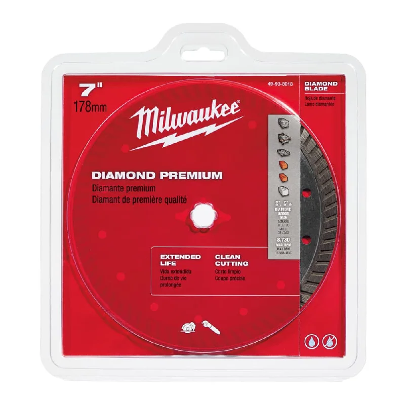 Tapered Saw Blades for Cutting Various Materials-Milwaukee 49-93-8018 7" Premium Continuous Turbo Diamond Saw Blade, 5/8"-7/8" Arb. Concrete, Brick, Block, Asphalt