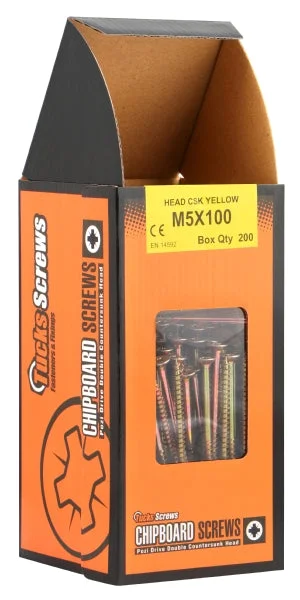 Screws for Fixing Electrical Panels and Boxes-Tucks M5x100mm Yellow Pozi Chipboard Screws Part Thread(200)