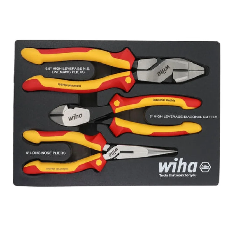 Precision Pliers for Fine Electrical Work-Wiha Tools 32960 3 Piece Insulated Pliers and Cutters Tray Set