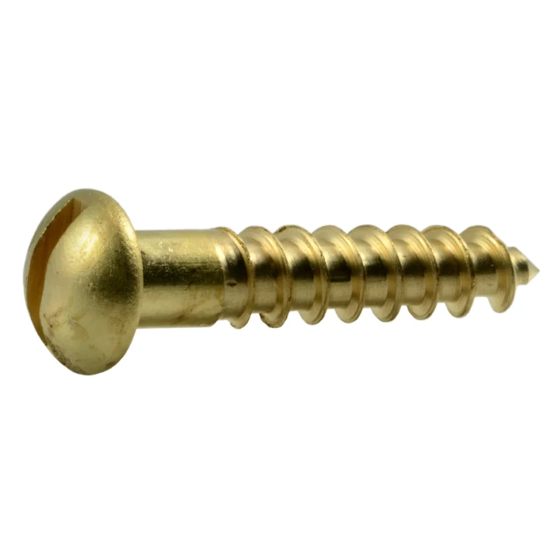 Screws for Securing Wood Flooring-#8 x 7/8" Brass Slotted Round Head Wood Screws