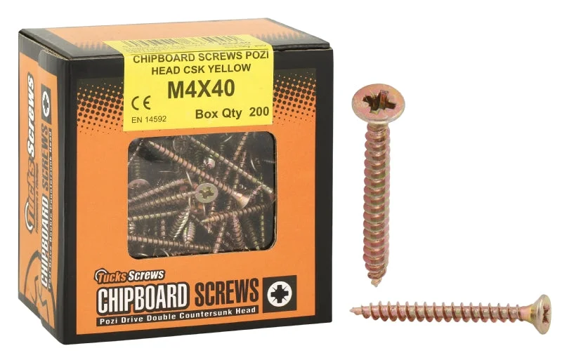 Screws for Attaching Metal Parts Together-Tucks M5x70mm Yellow Pozi Chipboard Screws Part Thread (200)