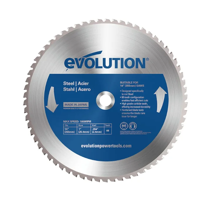 Saw Blades for Cutting Wood, PVC, and Aluminum-Evolution 14BLADEST | 14 In. | 66T | 1 In. Arbor | Mild Steel And Ferrous Metal TCT Blade