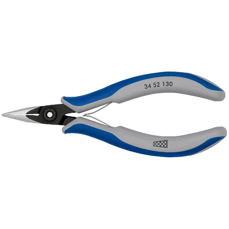 Compact Needle Nose Pliers for Detail Work-Knipex 34 52 130 5 1/4" Electronics Pliers-Half Round Tips, Cross-Hatched