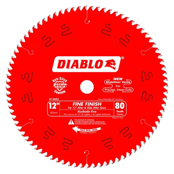 Fine Finish Saw Blades for Smooth Edges-Diablo D1280X 12 in. x 80 Tooth Fine Finish Saw Blade