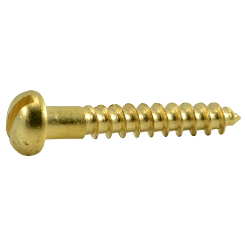 Screws for Framing Drywall in Construction-#4 x 3/4" Brass Slotted Round Head Wood Screws