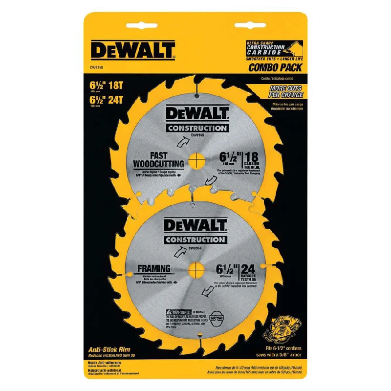 Circular Saw Blades for Tougher Materials-DeWalt DW9158X 18 & 24 Tooth Saw Blade Combo Pack, 6.5"