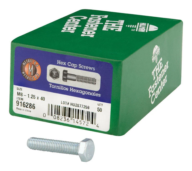 Stainless Steel Screws for Kitchen Installations-HILLMAN M8-1.25 mm D X 40 mm L Heat Treated Steel Hex Head Cap Screw 50 pk