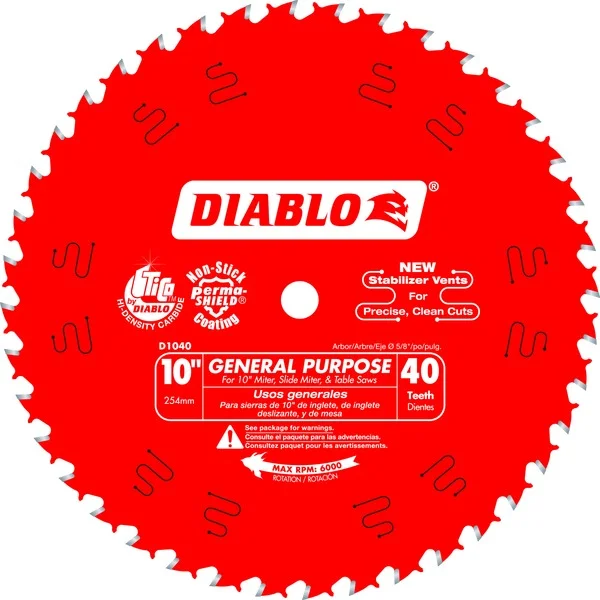 Alloy Steel Saw Blades for Tough Industrial Work-Diablo D1040X 10 in. x 40 Tooth General Purpose Saw Blade