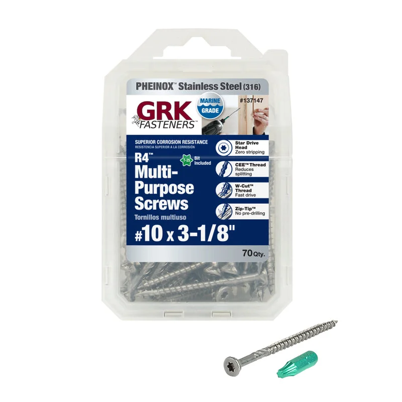 Screws for Attaching Roof Fixtures-GRK Fasteners R4 No. 10  x 3-1/8 in. L Star Flat Head Stainless Steel Multi-Purpose Screw 70 pk