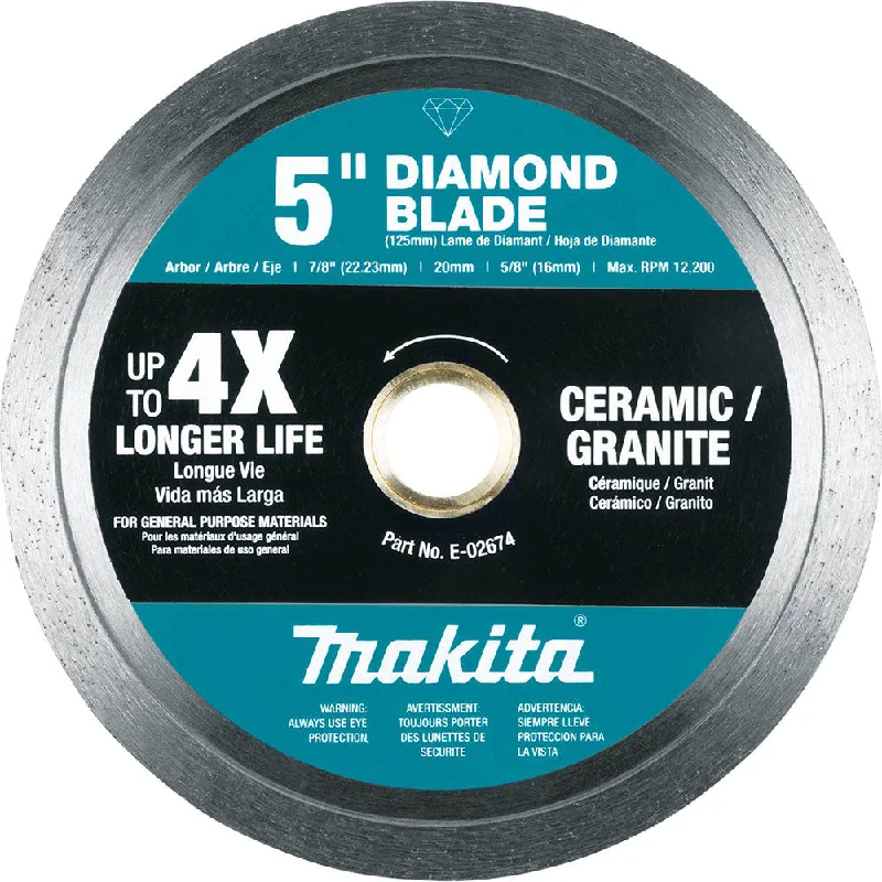 High-Cutting Performance Saw Blades for Masonry-Makita E-02674 5" Diamond Blade, Continuous Rim, General Purpose