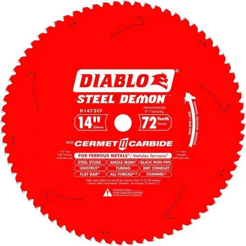 Fine Tooth Saw Blades for Precision Finishing-Diablo D1472CF 14" x 72T Steel Demon Metal Cutting Blade 1" Arbor