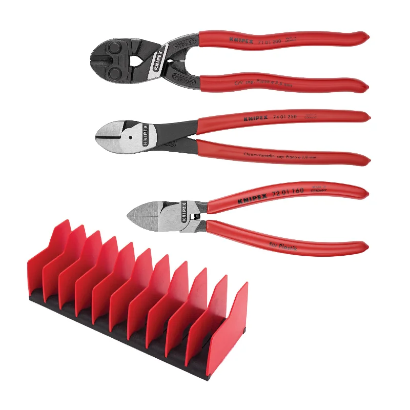 Corrosion-Resistant Pliers for Harsh Environments-Knipex 9K 00 80 137 US 3 Pc Cutting Pliers Set with 10 Pc Tool Holder