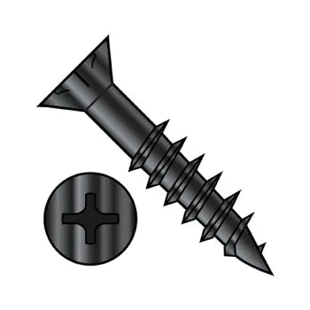 Flat-Head Screws for Smooth Finishes-JFAST 0824DPFNDB - 8-11 X 1 1/2 Flat Phillips with Nibs Deep Thread Wood Partially Threaded Black Oxide, Case Quantity: 
8,000