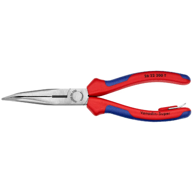 Soft-Grip Pliers for Long Use-Knipex 26 22 200 T BKA 8" Long Nose 40° Angled Pliers with Cutter-Tethered Attachment