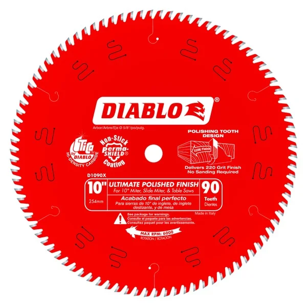 Carbide-Tipped Circular Saw Blades for Tile Cutting-Diablo D1090X 10 in. x 90 Tooth Ultimate Polished Finish Saw Blade