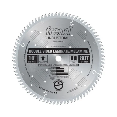 Cement Cutting Saw Blades for Professional Use-Freud LU97M010 10 x 80 x 5/8 TCG Double Sided Laminate Saw Blade