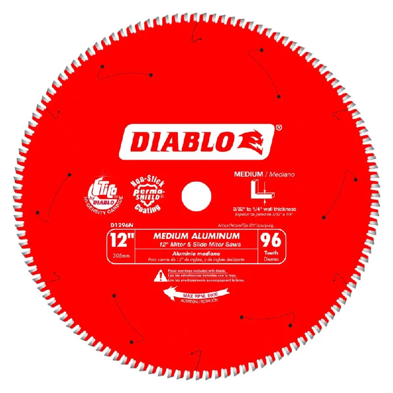 Metal Cutting Saw Blades for Automotive Work-Diablo D1296N 12" x 96T 1" Arbor TCG Non-Ferrous Metals /Plastics Blade