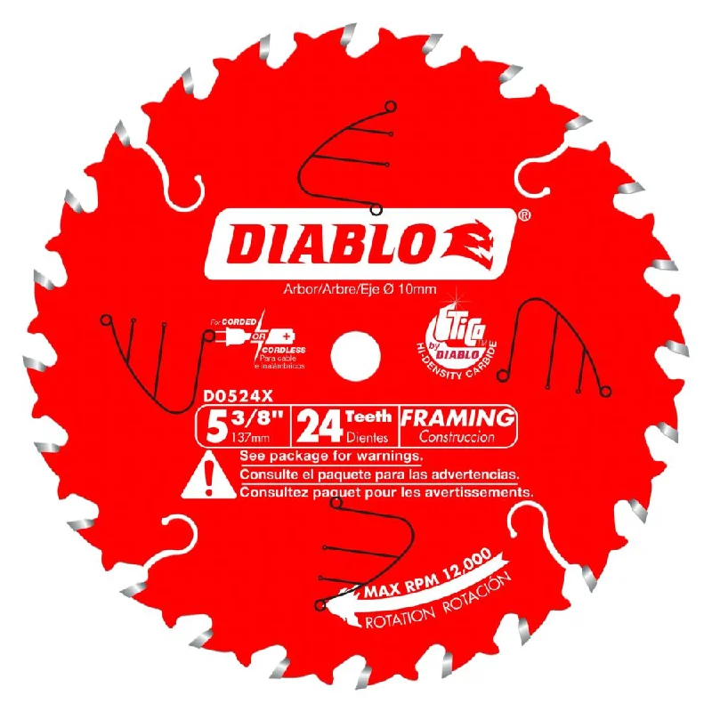 Slitting Saw Blades for Precision Metal Cutting-Diablo D0524X 5-3/8" x 24 Cordless Saw Blade (10mm arbor)