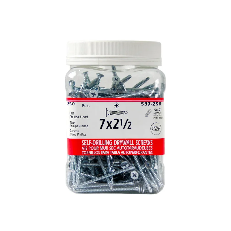 Screws for Secure Cabinet Hardware Mounting-H Paulin #7 x 2-1/2 in. Zinc Coated Flat Head Phillips Drive Self-Drilling Drywall Screws (250-Jug)