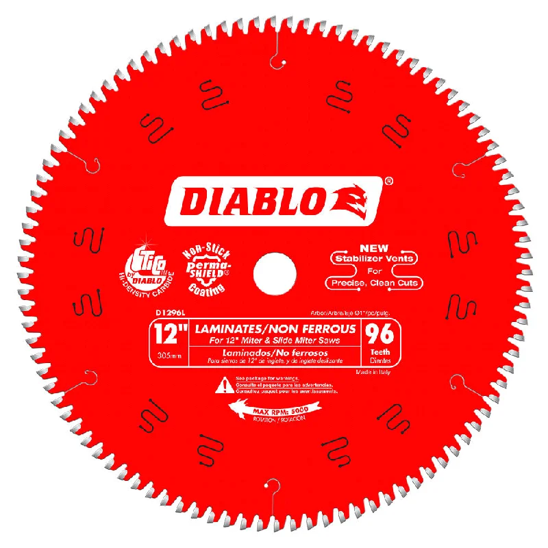 Carbide Tipped Saw Blades for Hardwood Cutting-Diablo D1296L 12" x 96 Tooth Laminate / Aluminum Saw Blade