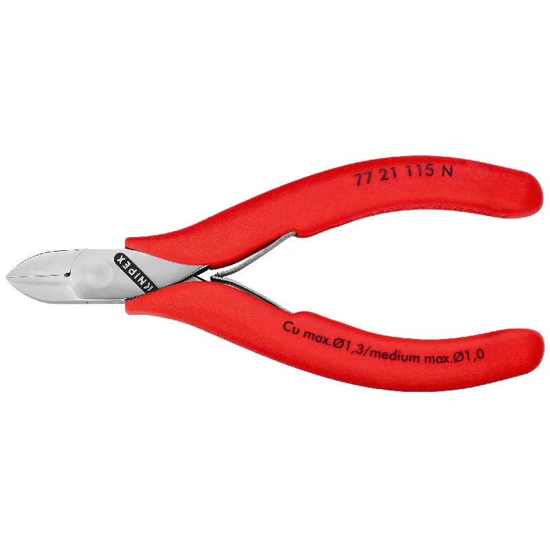 Non-Slip Pliers for Safe Handling-Knipex 77 21 115 N 4 1/2" Electronics Diagonal Cutters