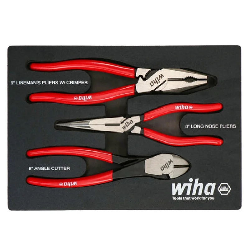 Cable Pliers for Cutting and Crimping-Wiha Tools 34680 3 Piece Classic Grip Pliers and Cutters Tray Set