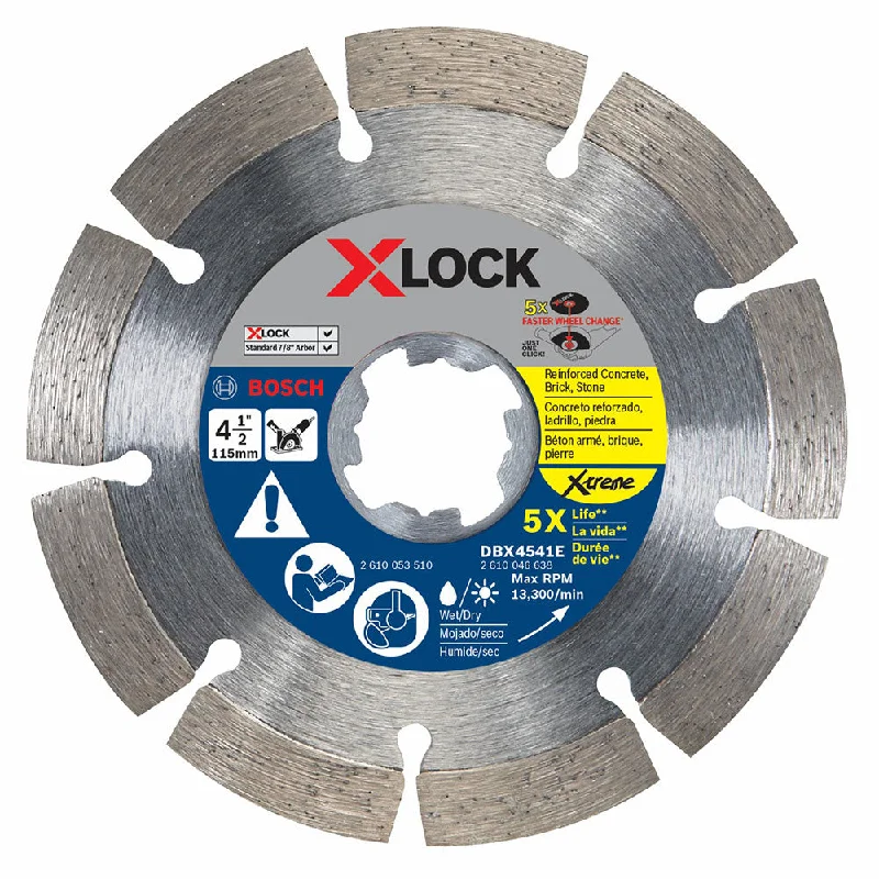 High-Cutting Performance Saw Blades for Masonry-Bosch DBX4541E 4-1/2" Segmented Diamond Blade Xtreme, X-Lock, 5 Pack