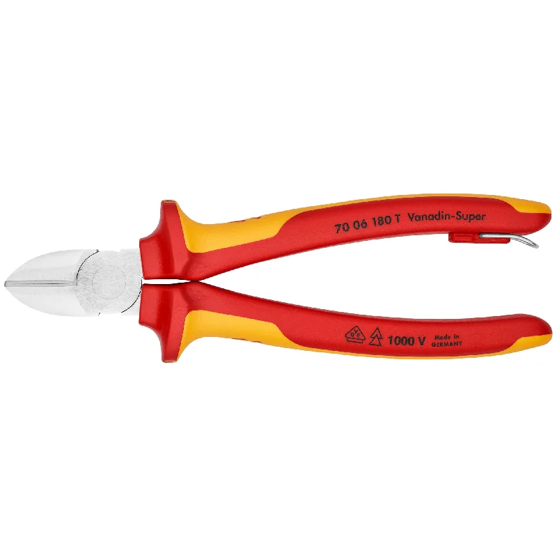 Wire Twisting Pliers for Electrical Tasks-Knipex 70 06 180 T 7 1/4" Diagonal Cutters-1000V Insulated-Tethered Attachment