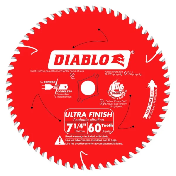 Thin Kerf Saw Blades for Precision Woodworking-Diablo D0760A 7-1/4 in. x 60 Tooth Ultra Finish Saw Blade