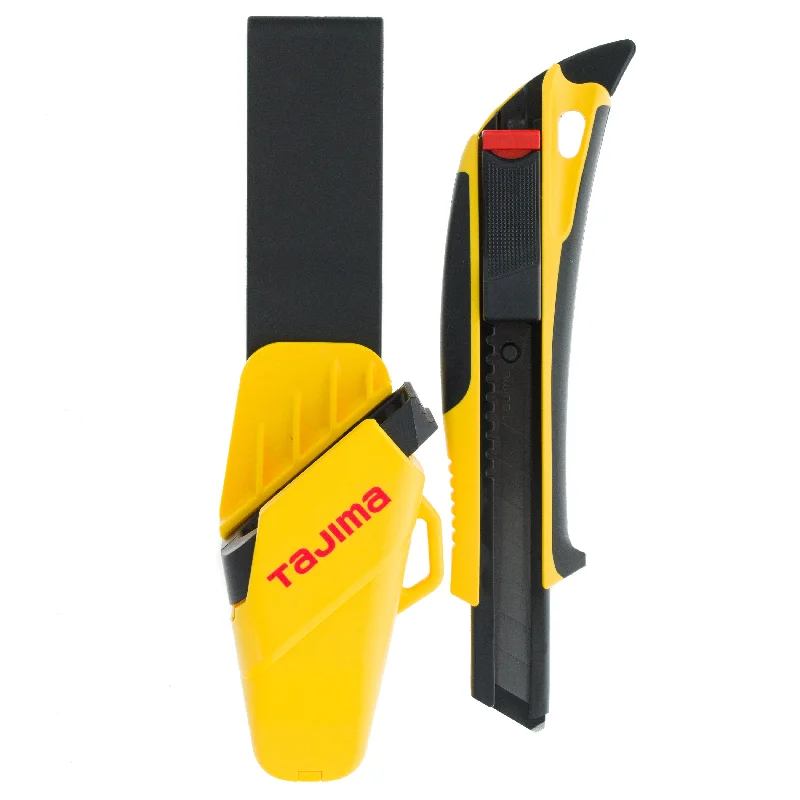 Utility Knives for Box Cutting and Packaging-Tajima Quick Back Snap Off Safety Knife with Holster and Razar Black Blade 18MM