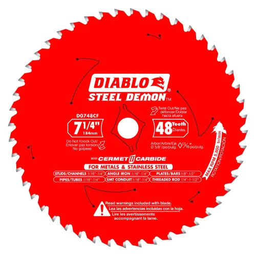 Special Purpose Saw Blades for Roofing Materials-Diablo D0748CFX 7-1/4" X 48 Tooth Cermet Metal And Stainless Steel Cutting