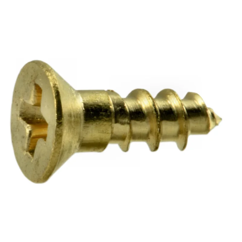 Screws for Attaching Light Fixtures to Ceilings-#4 x 3/8" Brass Phillips Flat Head Wood Screws