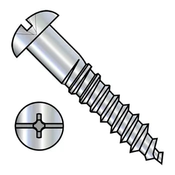 Screws for Mounting Appliances and Equipment-JFAST 1424DCR - 14-10X1 1/2  Combination (phil/slot) Drive Round Head Full Body 2/3 Thread Wood Screw Zinc, Case Quantity: 
1,000