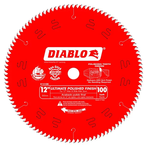 High-Performance Saw Blades for Heavy Machinery-Diablo D12100X 12 in. x 100 Tooth Ultimate Polished Finish Saw Blade