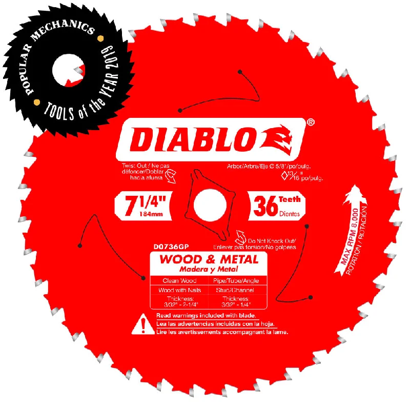 Thin Kerf Saw Blades for Minimal Waste-Diablo D0736GPA 7-1/4" x 36 Tooth Wood & Metal Carbide Saw Blade