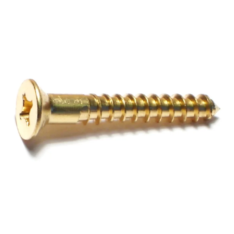 Screws for Securing Electrical Wiring and Cables-#12 x 1-1/2" Brass Phillips Flat Head Wood Screws