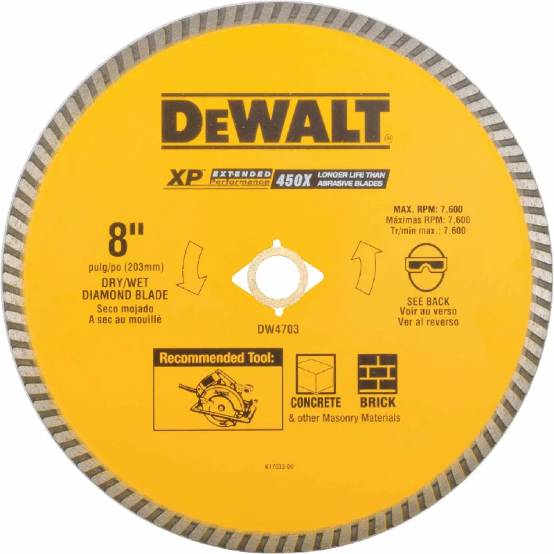 Reciprocating Saw Blades for Demolition Projects-DeWalt DW4703 8" Dry or Wet Cutting XP Turbo Diamond Saw Blade