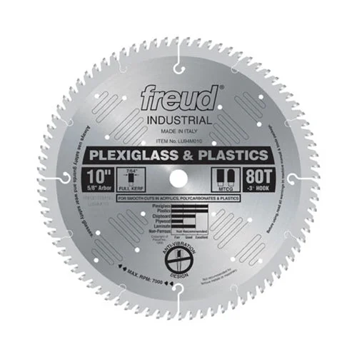 High-Speed Circular Saw Blades for Fast Work-Freud LU94M010 10 x 80 x 5/8 TCG Plexiglass/Plastics Saw Blade