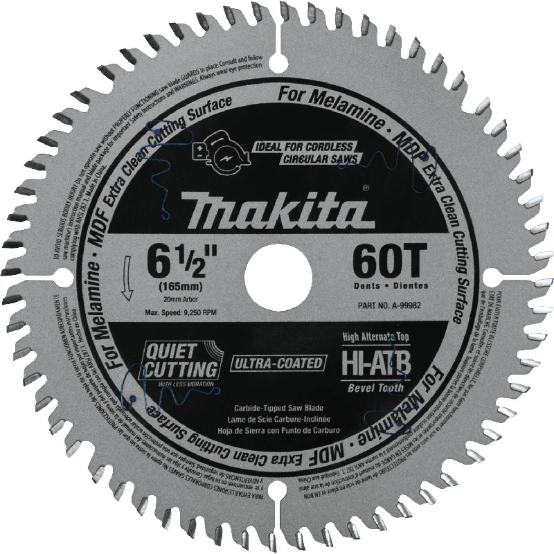 Industrial Saw Blades for Heavy-Duty Applications-Makita A-99982 6-1/2" 60T (ATB) Carbide-Tipped Cordless Plunge Saw Blade