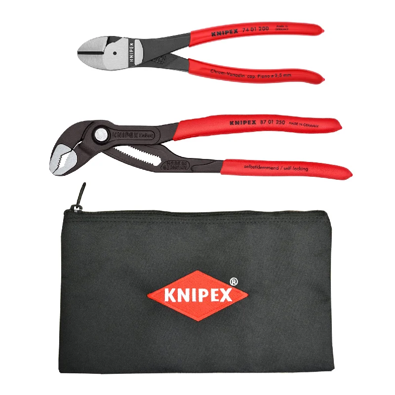 Needle Nose Pliers for Fine Detailing-Knipex 9K 00 80 124 US 2 Pc Cobra® and Diagonal Cutters Set with Keeper Pouch