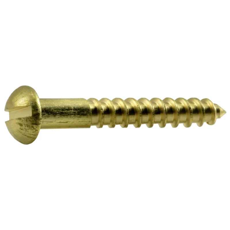 Stainless Steel Screws for Kitchen Installations-#6 x 1" Brass Slotted Round Head Wood Screws