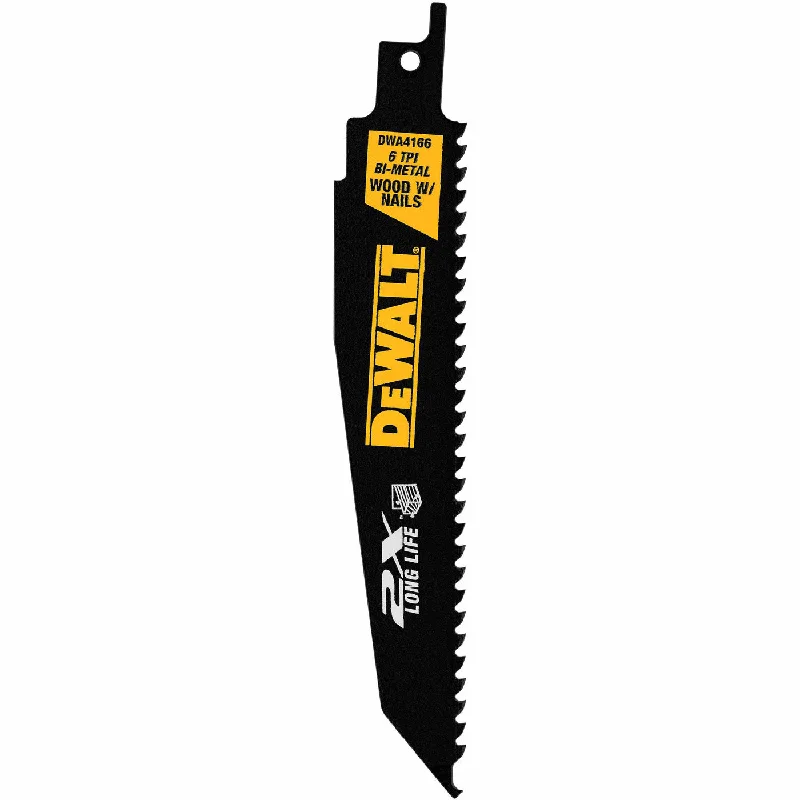 Saw Blades for Cutting Wood, PVC, and Aluminum-DeWalt DWA4166 6" 6TPI 2X Reciprocating Saw Blade 5 Pack