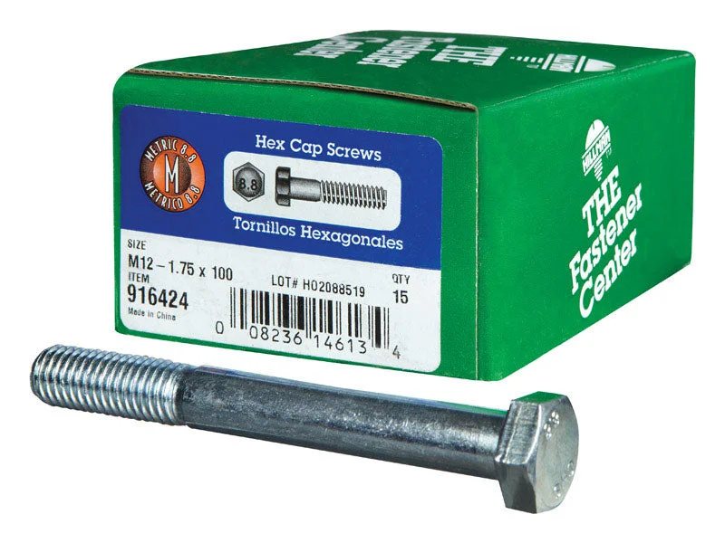 Screws for Secure Cabinet Hardware Mounting-HILLMAN M12-1.75 mm D X 100 mm L Heat Treated Steel Hex Head Cap Screw 15 pk